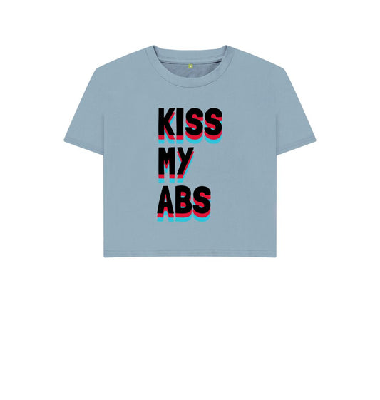 Stone Blue kiss my abs Boxy Tee